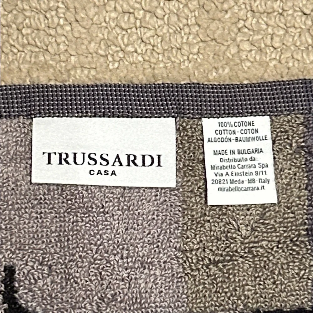 TRUSSARDI Bath Sheet Beach Towel Huge! Black with Striped Logo New w/some flaws